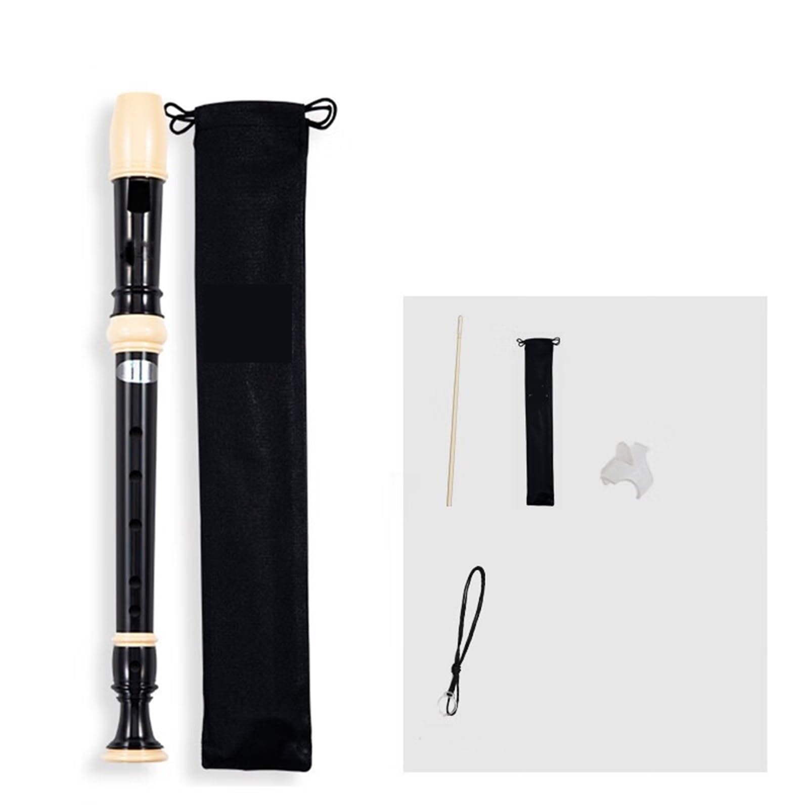 6 Otworowy Flet Prosty Sopranowy (palcowanie Niemieckie) Instrument Startowy Dla Początkujących (zawiera Płócienną Torbę) Drewniany Flet Prosty(Black)