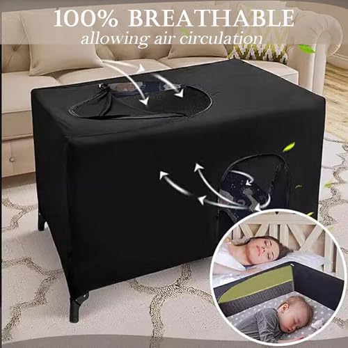 Image of Crib Blackout Cover for Pack and Play,Breathable Blackout Tent for Travel Crib,Portable Stretchy Baby Blackout Tent for Indoor Outdoor Travel