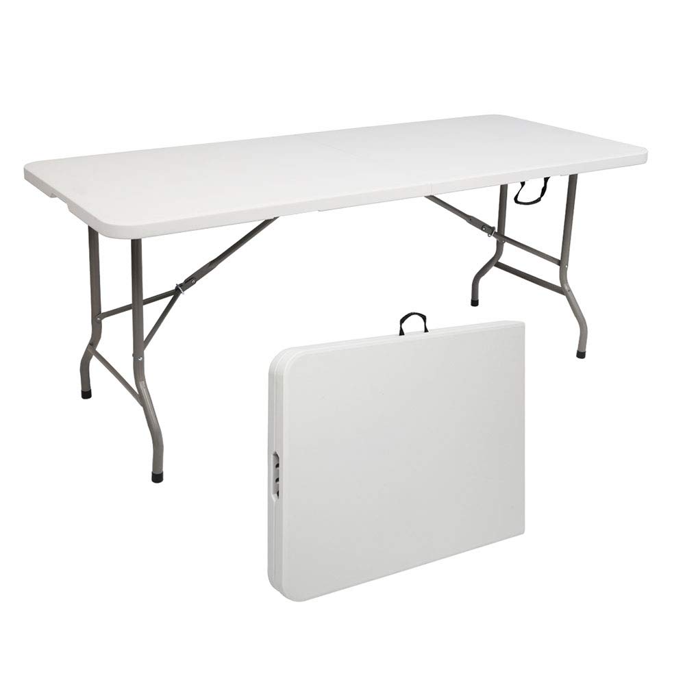 6ft Portable Folding Table Patio Outdoor Party Dining Tables for 8 Person Plastic Camping Picnic Table with Heavy Duty Metal Frame and Carry Handle for Garden Yard Home Party Wedding