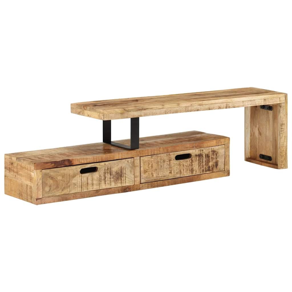 Stojak pod telewizor z litego drewna mango z miejscem do przechowywania, 118-200 x 30 x 40 cm, szafka pod telewizor do salonu, szafka z półką, regałem i kanałem kablowym, kredens do kina