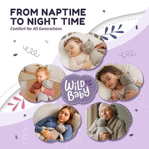 WILD BABY Microwavable & Weighted Plush Toy - Cat Stuffed Animal for Comfort & Warmth - Soft, Heatable Plushie for Snuggles - Great for Kids, Toddlers & All Ages