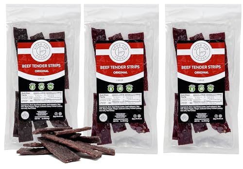 Good Fod Foods Tender Beef Jerky Steak Strips – Low FODMAP, Keto Snacks, Gluten-Free, Sugar-Free Jerky, No Nitrites, No Nitrates, 100% USA Beef, 3 Ounce Original 3 Pack