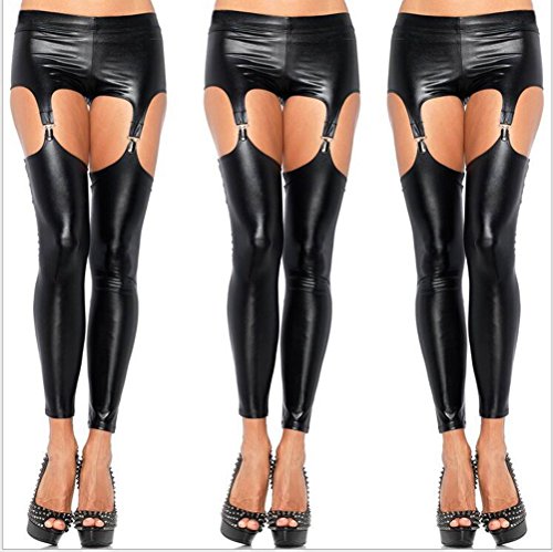 Sexy PVC Latex Stockings Crotchless Thigh High Garter Belt Suspender Trousers Pants