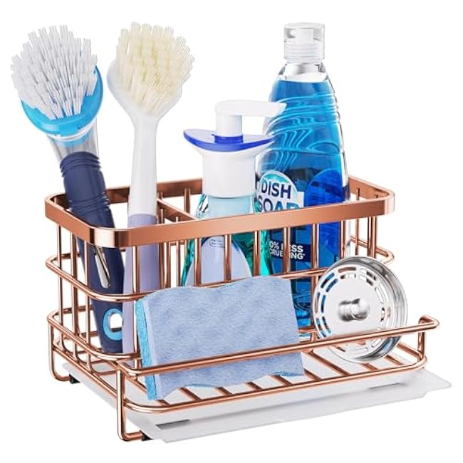 HapiRm Stainless Steel Kitchen Sink Organizer Large Sink Caddy Rose Gold