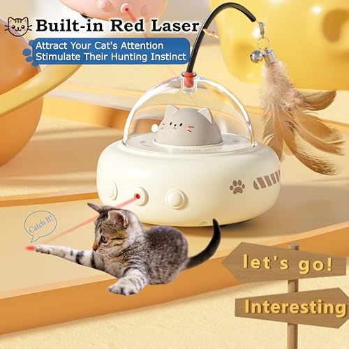 hooroor 2-in-1 UFO Automatic Laser Interactive Cat Toy with Feather - Image 3