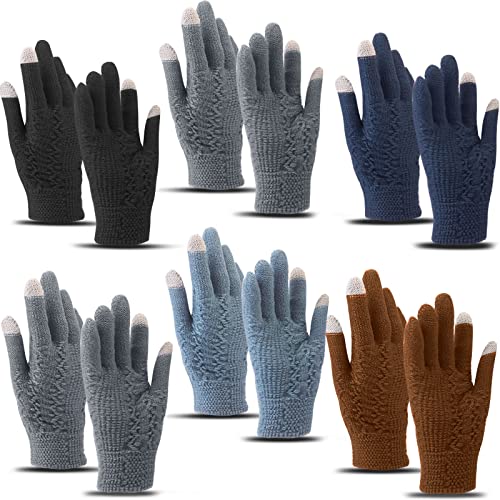 ABUDDER Winter Gloves for Men Women - Touch Screen Cold Weather Thermal Warm Knit Gloves for Running Driving Hiking 6 Pairs (Color D)