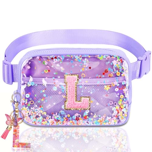 Image of Initial Fanny Pack for Girls - Belt Bag for Teens Kid Teen Girl Kid Birthday Gift Clear Purple L