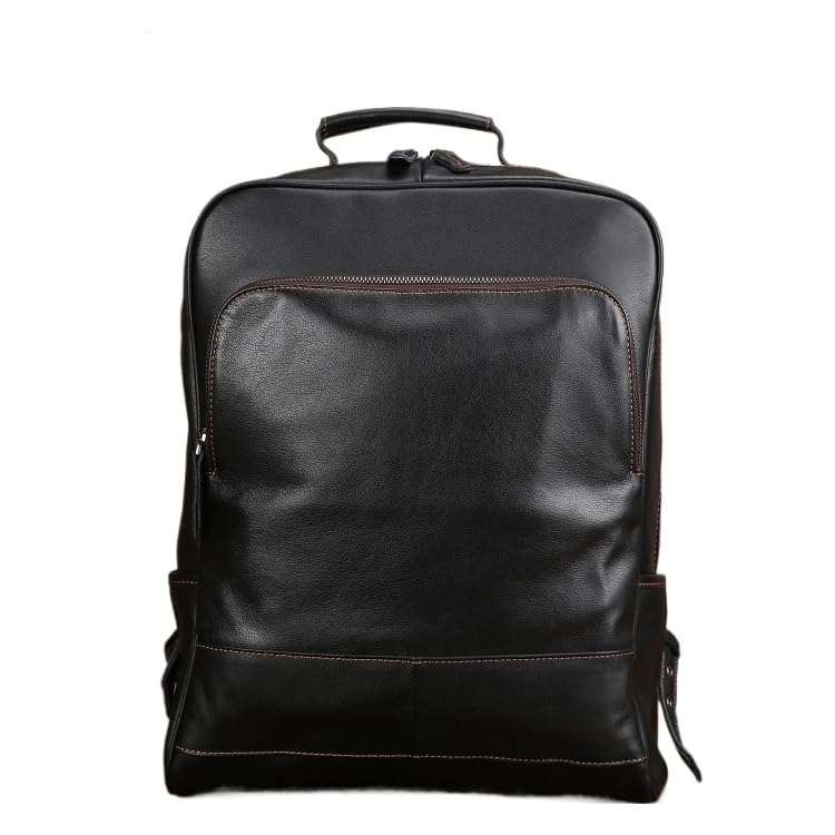 Genuin Leather Backpack Brown Genuine Leather Backpack for Men 15.6 Inch Laptop Commuter Travel Gifts for Men (Black)
