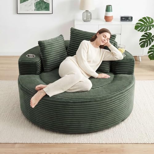 Image of Trustyue Boneless Couch,Comfy Fluffy Sofa Bed,Upholstered Sleeper Sofa with Cup Holder and Throw Pillows,Corduroy Plush Cloud Lounge Chair