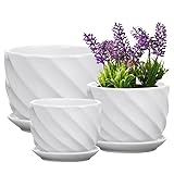 YINGERHUAN Set of 3 Ceramic Plant Pot - Flower Plant Pots Indoor with Saucers,Small to Medium Sized Round Modern Ceramic Garden Flower Pots (White)