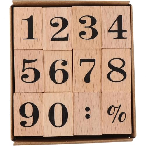 Ftyuiul 木製 数字スタンプセット 0-9 記号(:%)付き 12個セット ゴム印 手帳DIY クラフト スクラップブッキング 日記 封筒 カード作り 収納ボックス付き コンパクトサイズ(2.2×2.1×1.4cm) 手作り 文具 オフィス 学校 ギ