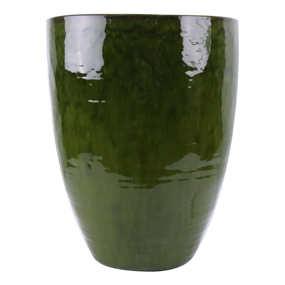 Vaso Tondo Grande In Ceramica Smaltata Verde, Dimensioni Assortite, Cachepot Decorativo Per Piante Da Interno Ed Esterno, Ideale Per Giardino, Terrazzo, Ingresso, Hotel, Ristoranti (Verde, 45,5x58 cm)
