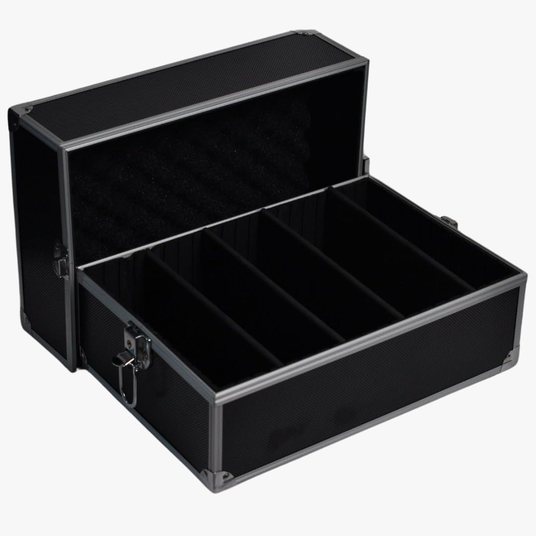 Custom Aluminum Tool Case - Black/Silver Elegance, Key-Locked Security, and Intelligent Interior Design (31x21x18cm) - Enhanced Protection with Wave Foam Lid, 4 Partitions, and Bottom Lining Foam