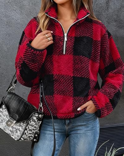Image of BTFBM Women Sherpa Pullover Quarter Zip Long Sleeve Fluffy Soft Fleece Jackets Sweaters Sweatshirts Hoodies Outwear Coat