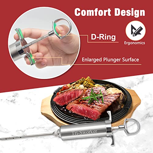 Tri-Sworker Meat Injectors For Smoking With Case And 4 Flavor Food Injector Syringe Needles, Injector Marinades For Meat, Turkey, Brisket; 2-Oz; Including Paper And E-Book (Pdf) User Manual #TOP1