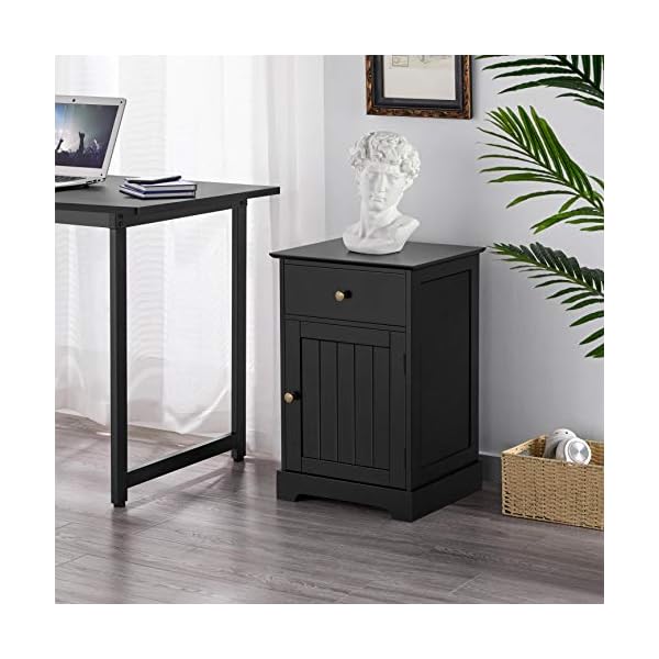 Yaheetech Bedside Table, Bedside Cabinet Nightstand with Drawer and Door, Wooden Storage Unit Side Table End Table for Bedroom/Living Room/Hallway/Bathroom - Image 4