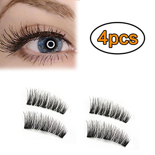 AWSTECH 4 PCS Full Eye Magnetic Eyelashes, Triple Magnetic False Eyelashes, 0.2mm Ultra Thin 3D Fiber Reusable Fake Lashes Extension, Long, Natural Look, No Glue