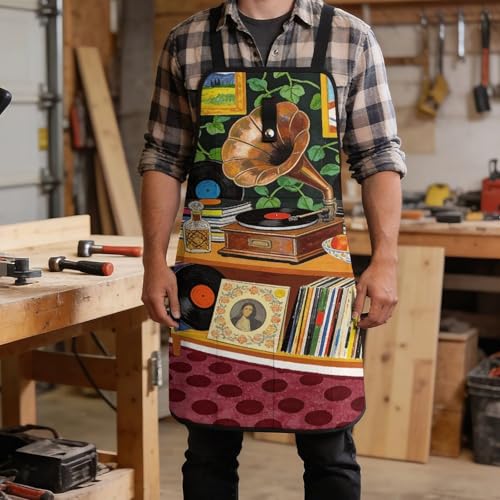 Delantal de trabajo con ilustración Retro Music Trend miniatura 5