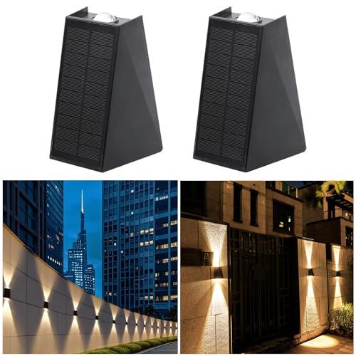 kpslucerna Lámparas solares para exterior y jardín, 2 unidades, lámpara solar de pared LED, lámpara de pared LED para arriba y abajo, lámpara decorativa IP65, resistente al agua, lámparas solares para