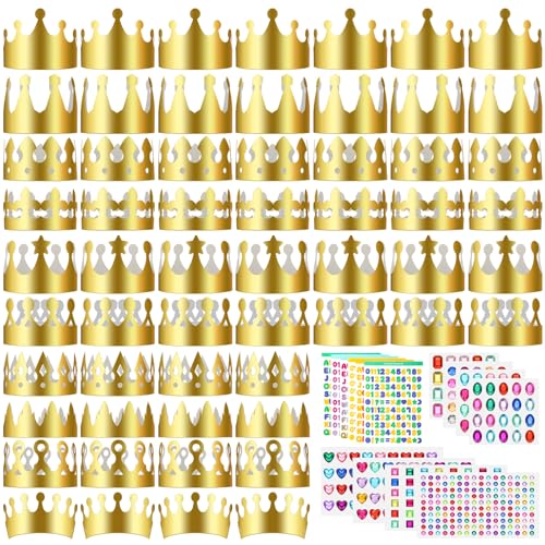 Meanplan 50 Pieces Gold Paper Crowns Birthday Crowns DIY Craft