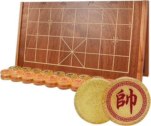 pmnjna Ajedrez Chino acrílico Xiangqi - Tablero de Madera Plegable for Viajes - Juego de Estrategia for 2 Jugadores(Golden Sands)