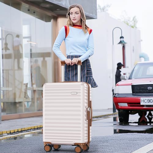 Image of SHOWKOO Suitcase Hardside Expandable Luggage Set, Suitcase with Double Spinner Wheels TSA Lock 3 Piece Set Beige White (DB /TB /24in)