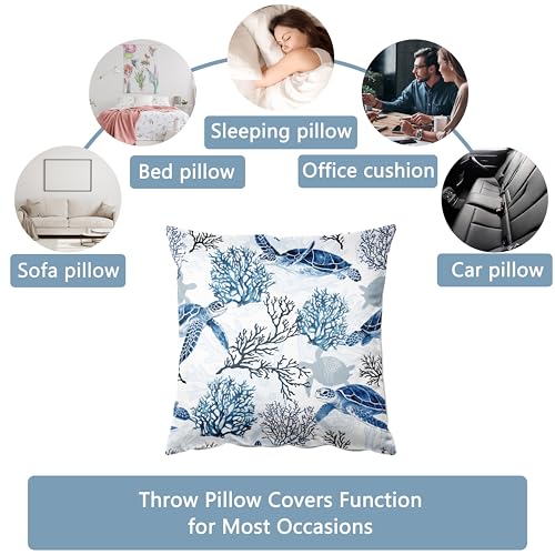 weesire Nautical Coastal Throw Pillow Covers Set of 2 Beach Themed Ocean Coral Sea Turtle Decorative Pillow Cases Outdoor Sofa Cushion Cover for Bedroom Living Room, 18x18, Blue by weesire - Used condition - Image 4