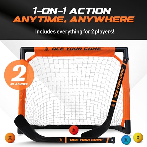 ACE HOCKEY - Shinny Hockey Set - Complete 2-Player Indoor/Outdoor Kit - Knee Hockey Goal Set (1) Goal, (2) Mini Sticks, and (4) Foam Balls - Mini Hockey Set - Thumbnail 7