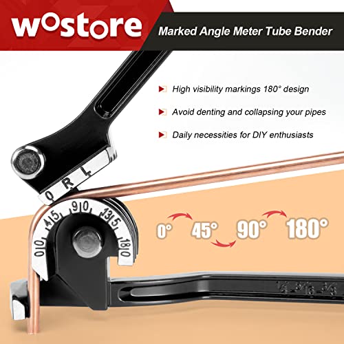 Image of Wostore 180 Degree Tubing Bender, 3-in-1 for 1 /4 inch 5 /16 inch 3 /8 inch OD, Machined Aluminum Alloy Non-Slip Grip, 0-180 for Copper Aluminum Brass Thin Stainless Steel, HVAC Plumbing Automotive Repair Black