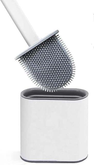 Toilet Brush, Deep Cleaning Bowl Buddy Toilet Brush with Non-Slip Long Handle and Flexible Bristles, Detachable Base, Silicon Toilet Cleaner Brushes and Holders for Bathroom Hygiene (White)
