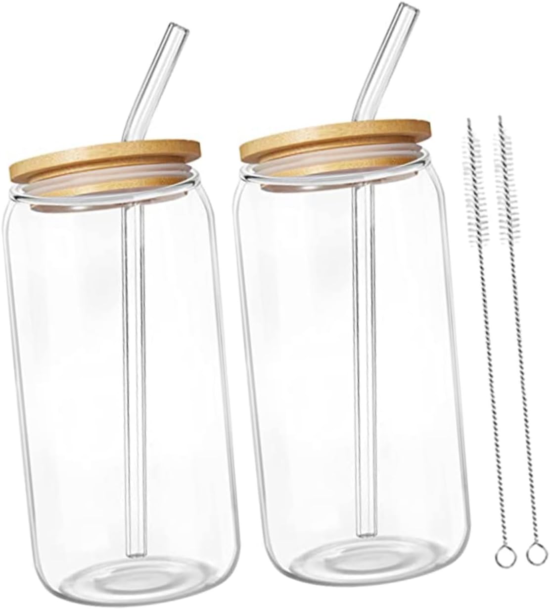 2Sets Glass Water Cups Lemonade Milk Tea Cups with Lids Iced Tea Glasses for Home Bar Use Drinking Glasses