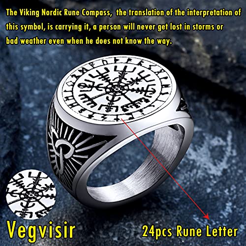 FaithHeart Viking Rings Celtic Knot Charms Pirate Compass Norse Scandinavian Text Symbol Men Stainless Steel Vintage Jewelry for Women Size 9 by FaithHeart - Image 3