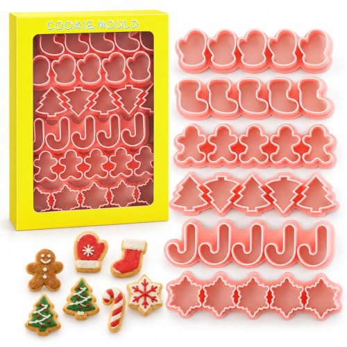 Mini Christmas Cookie Cutters Set - Gingerbread Man, Tree, Snowflakes, Candy Canes, Gloves, Christmas Stockings, Mini Holiday Cookie Cutters for Mini Fondant, Pet Snacks
