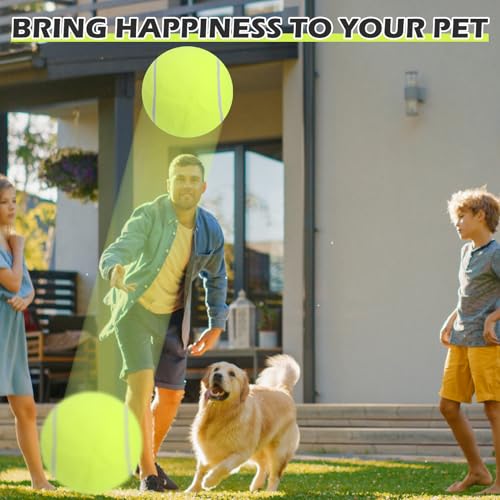 EXPAWLORER Giant Tennis Balls for Dogs- 2Pcs 9.5" Big Dog Toy Balls,Dog Birthday, Interactive Large Tennis Ball for Dogs with Inflating Needles for Indoor Outdoor Training Playing Sports