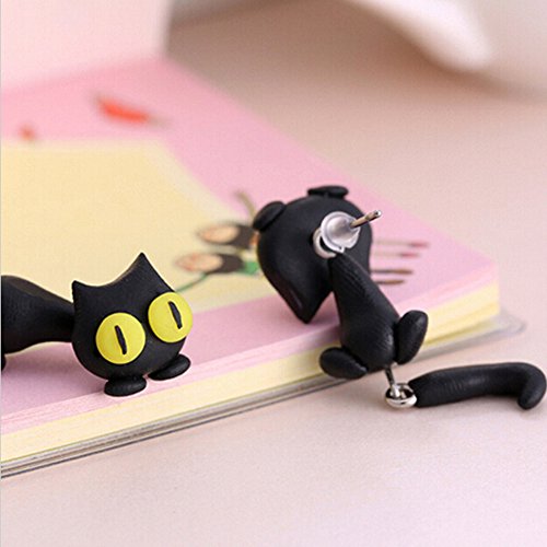 Wwahuayuan 1 Pair Black Cat Crocodiles Earrings,Handcraft Polymer Clay Cute 3D Animal Earrings-Chomper Earrings,Piranha Earrings,Clay Ear Studs #TOP4