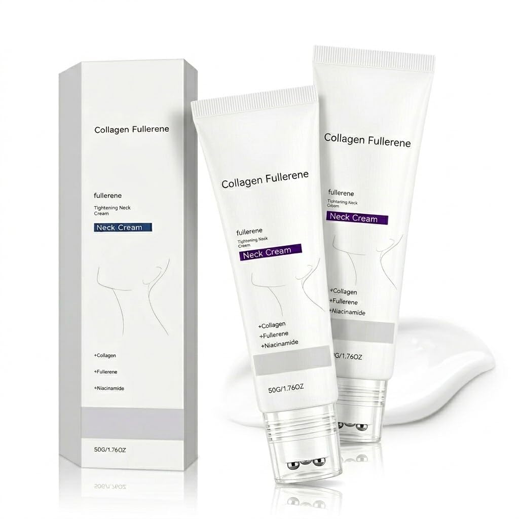 Magic Collagen Fullerene Neck Cream – Moisturizing Neck Cream with Roller Applicator, Daily Neck Care for Smooth-Looking Skin, Lightweight Hydrating Formula, 2 Pack