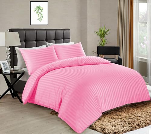 MIA we dress your home King Size Duvet Cover Sets – Hotel Quality Satin Stripe Quilt Covers Kingsize Soft Bedding Cover With 2x Pillow cases For Boys & Girls (Pink, King)