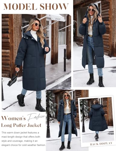 Women's Long Quilted Jacket Coat Winter Thicken Warm Puffer Jacket Fashion Hooded Zip Up Parka Outerwear with Pockets2