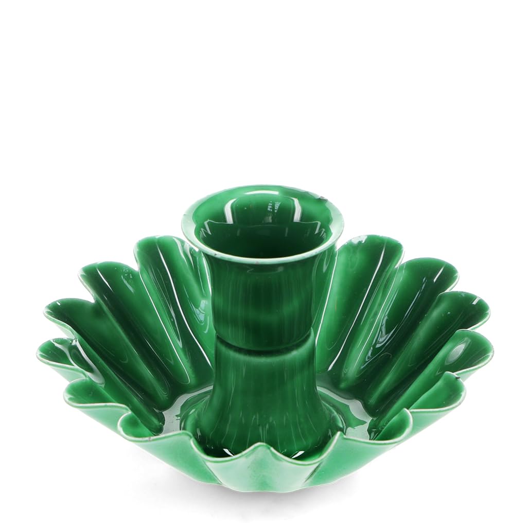 Rex London Dark Green Enamel Cupped Flower Candle Holder - Petal Table Decorations, Tea Light Stand, Small Plate, Dining Decor Dish, Elegant Metal Support, Retro Style Lighting, Deep Moss Shade.
