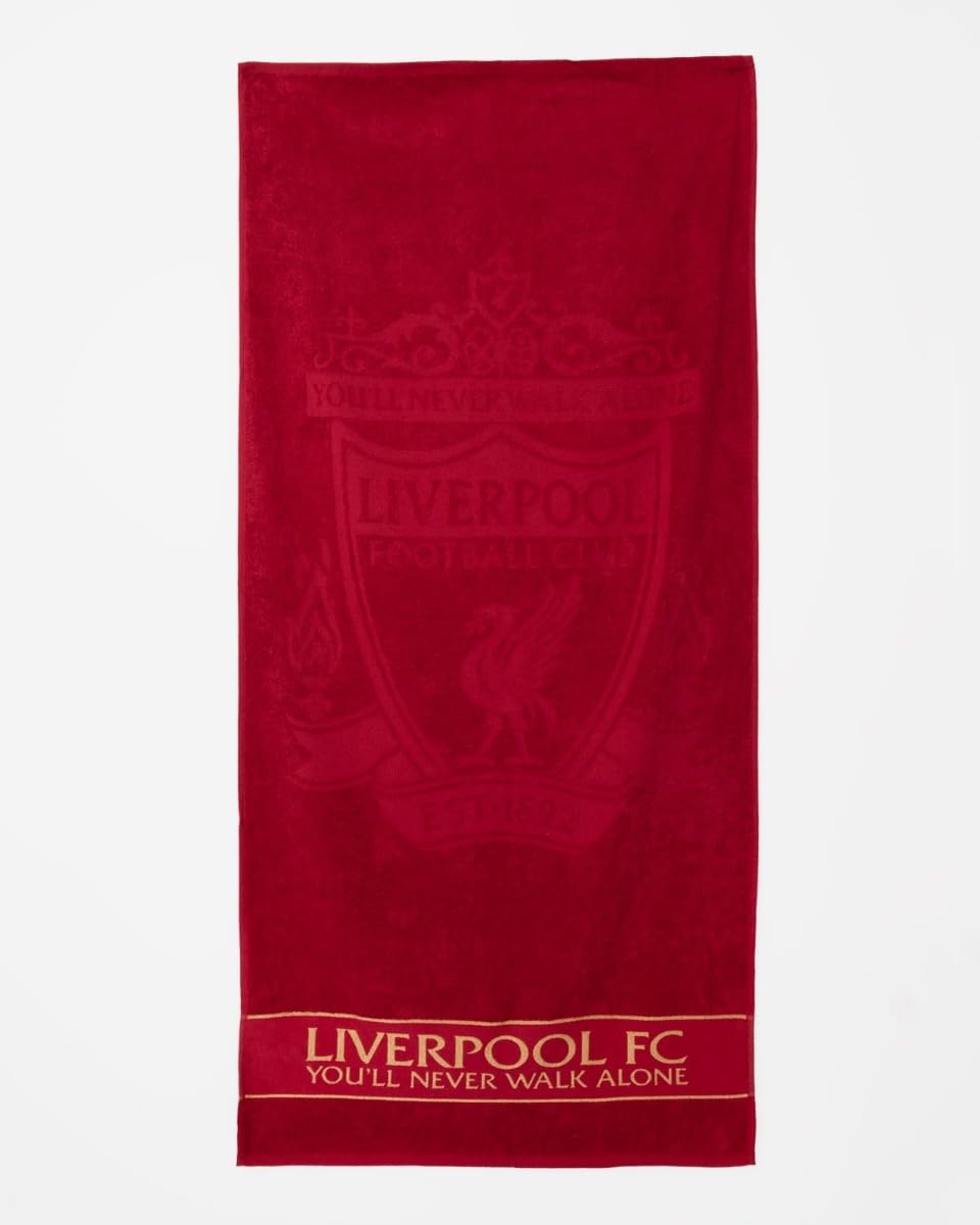 Liverpool Football Club Cotton Bath Towel, 70 x 150 cm, Embossed Crest, Gold Text
