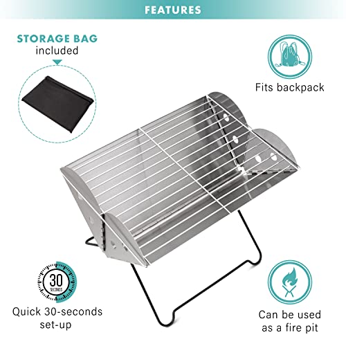 Vaygway Flatpack Portable Foldable Stainless Steel Grill And Fire Pit- Premium Quality Portable Travelling Bbq Grill- Wood Burning Charcoal Grill- For Camping, Hiking, Picnics (1 Pack) #TOP2
