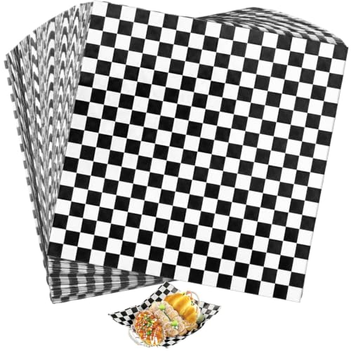 200 Pcs Halloween Black Checkered Deli Sheets 7x7 Greaseproof Wax Paper