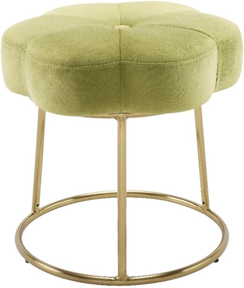 Linon Siena Gold Base Upholstered Flower Shape Vanity Stool in Green Velvet