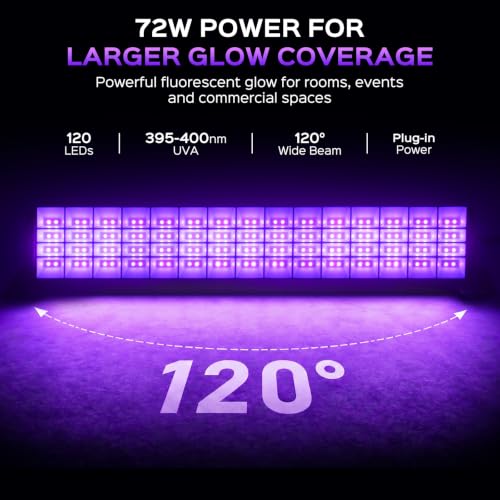 Image of T-SUN LED Black Light Bar, 72W Blacklight Bars for Halloween Decor Display | Blacklight Bar with 6ft Cord, Black Lights for Glow Party, Fluorescent Poster, Game Room, Stage Lighting, Covers 22x22ft Area