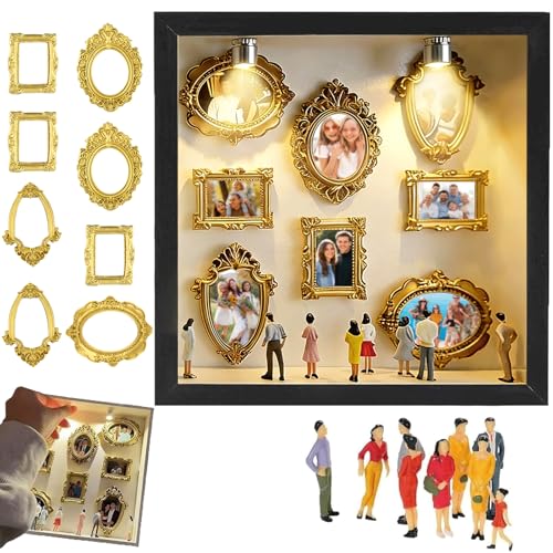 DIY Mini Museum Bilderrahmen Mini Bilderrahmen Set Museum of US Kreatives mit Golden Rahmen & Miniatur Figuren Shadow Box Bedeutungsvolles Geschenk für Jahrestag Oder Hochzeit Deko Schlafzimmer