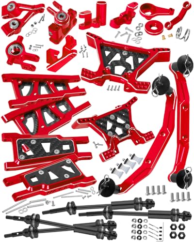 RCHuiWow RC Upgrades Part for 1/10 Slash,Suspension Arms,Shock Towers,Body Mount,Caster Block,Steering Blocks,Rear Stub Axle Carriers,Steering Block,Driveshaft,Red