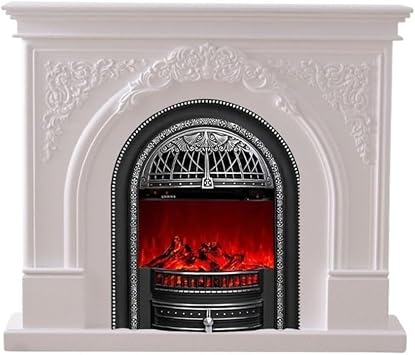 Traditional Style Electric Fireplace with Mantel, Birdcage Shaped Heater Core and 3D Realistic Flame Decorative FireplaceSilver