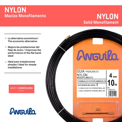 Miniatura 2 de Anguila Guía Pasacables Terminales Intercambiables Monofilamento Nylon Color Negro Diámetro 4mm 10 Metros