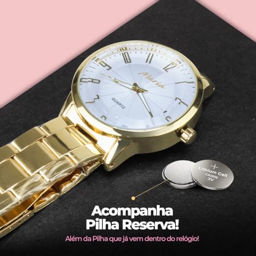 Relógio Feminino Banhado Dourado Casual Inox Analogico+ Caixa Presente Mulher Premium Luxuoso