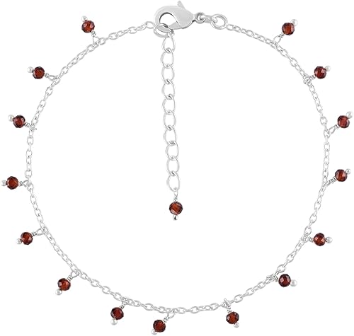 Yanara Tobilleras de piedras preciosas para mujer, piedra natal natural, chapada en plata, joyería hecha a mano en 8.5 + 1.5 pulgadas, cristales de